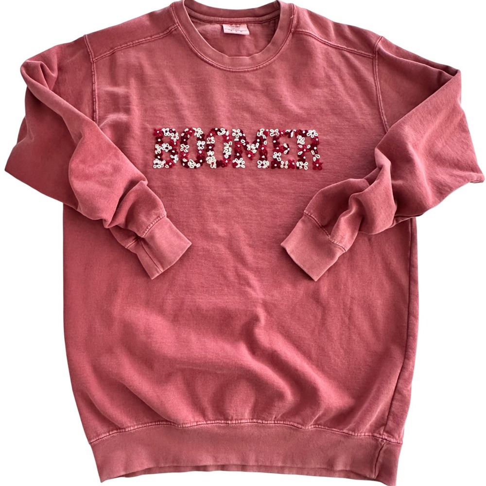 Oklahoma Sooners Boomer Floral Embroidered Medium Crewneck Sweatshirt Rose Pink